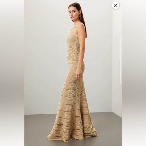 Herve Leger Bandage Metallic Striped Trumpet Gown Gold - Picture 6 of 13